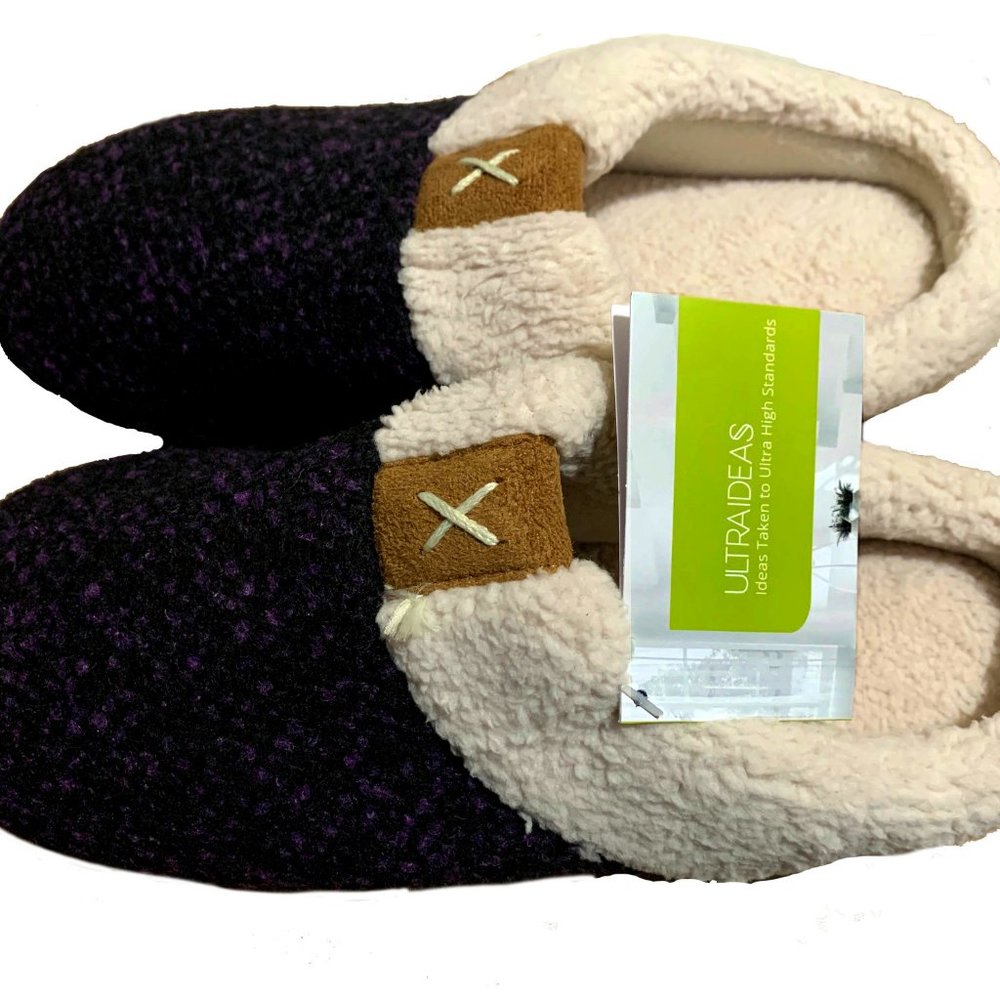 ULTRAIDEAS Women's Fuzzy Wool-Like House Shoes with Memory Foam (9-10, Purple)